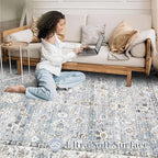 XLUEZ Area Rug 10x14 Living Room Rugs, Machine Washable Vintage Distressed Boho Area Rug Non-Slip Soft Low Pile Large Indoor Rugs for Bedroom Kitchen Dining Room Office(Light Blue,10'x14')
