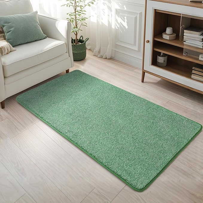 Keeko 2x4 Green Runner Rug, Indoor Bedroom Hallway Entryway Small Area Rugs Non Slip Modern Memory Foam Rugs Low Pile Laundry Room Throw Rug for Dorm Teen Kids Boys Room Decor
