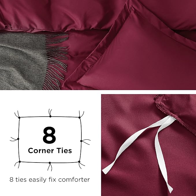 Bedsure Duvet Cover Twin/Twin XL Size - Soft Double Brushed Bedding Set for Kids & Adults, Zipper Closure, 2 Pieces, Includes 1 Duvet Cover (68"x90") & 1 Pillow Sham, NO Comforter, Burgundy Red