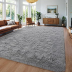 Grey Area Rug 8x10 Large Rugs for Living Room Bedroom, Fluffy Soft Rug Modern Carpets for Kids Room, Non-Skid Rectangular Indoor Rug for Girls Boys Playroom Nursery Room Home Decor