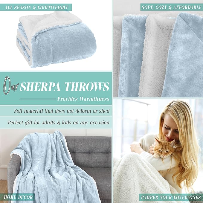 Elegant Comfort Throw Blanket, Reversible Sherpa Flannel, Ultra-Soft, Fuzzy, Cozy and Plush- All Season Lightweight Decorative Throw, 50 x 60 inches, Solid Sherpa Throw, Aqua