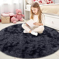 OLANLY Deep Grey Tie-dye Round Rugs for Bedroom - Machine Washable, 4x4 Feet Circle Area Rugs for Living Room, Soft and Fluffy Shaggy Carpet for Teen Girls and Boys, Dorms, Home Decor Aesthetic
