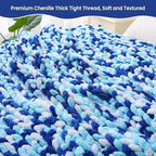 Mooreeke Chunky Knit Blanket 40"x50", Soft Chenille Throw Blanket Cozy 100% Handmade Crochet Gift Blankets with Jumbo Chenille Yarn for Couch Bed Sofa Room Decor - Blue and White