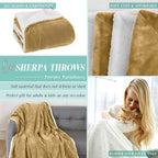 Elegant Comfort Throw Blanket, Reversible Sherpa Flannel, Ultra-Soft, Fuzzy, Cozy and Plush- All Season Lightweight Decorative Throw, 50 x 60 inches, Solid Sherpa Throw, Gold