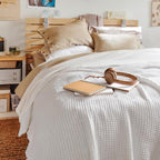 Bedsure Gentlesoft 100% Cotton Blanket Twin XL Size for College Dorm - Cooling Breathable and Soft for Spring Summer, Waffle Weave Twin Blanket for Bed, Dorm Room Essentials, White, 66x90 inches