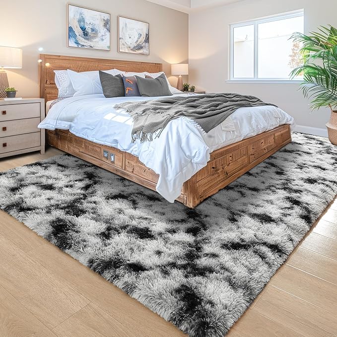 Noahas Large Fluffy 5x8 Area Rugs for Living Room Bedroom,Fuzzy Black and White Thick Shag Throw Rug,Big Soft Shaggy Bedside Non-Slip Plush Dorm Nursery Kids Carpet