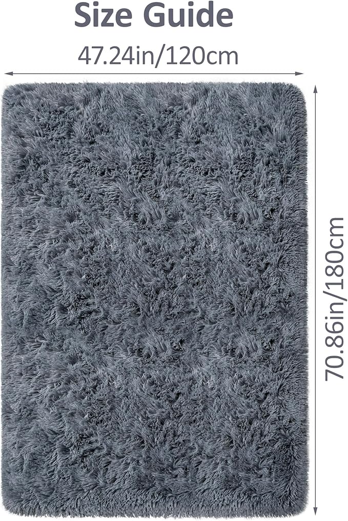 Fluffy Rugs for Bedroom 4x6 Grey Shaggy Rug for Living Room Soft Fur Rug Non Slip Modern Indoor Furry Floor Carpet Washable Plush Fuzzy Kids Area Rug for Nursery Baby Teen Dorm Room