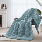Chunky Knit Blanket Throw - 100% Hand Knitted Chunky Soft Throw Blanket for Couch, Thick and Warm Blanket for Winter, Blue, 50x60 Inches