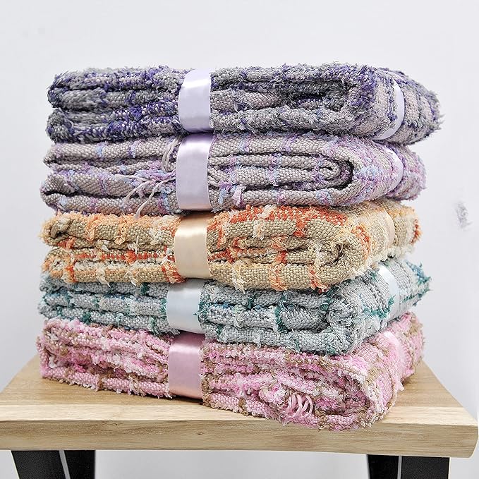 Multicolored Chenille Knitted Throw Soft Cozy Fluffy Reversible Boho Plaid Throw Blanket with Tassels for Couch Chair Bed Cover Living Room Bedroom Décor, 50" x 60", Gray Blue