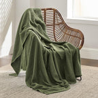 Bedsure Gentlesoft 100% Cotton Throw Blanket for Couch 50x70 inches - Breathable and Soft for Spring Summer, Waffle Weave Throw Blanket for Office, Olive Green