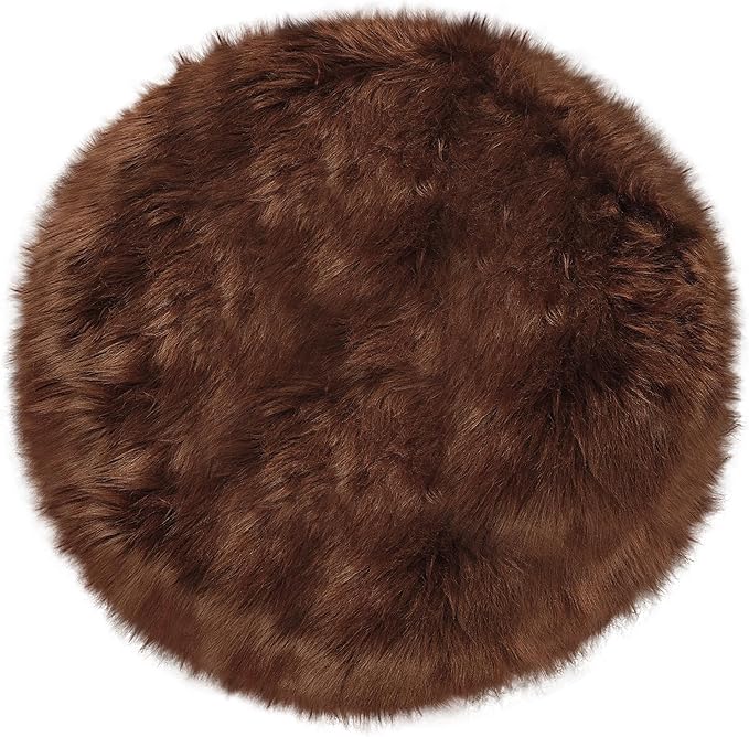 3ft Small Round Brown Rug,Thick Furry Fluffy Carpet for Teen,Sheepskin Fur Shaggy Circular Rug for Indoor Bedroom Room Living Room Nursery Decor Chair