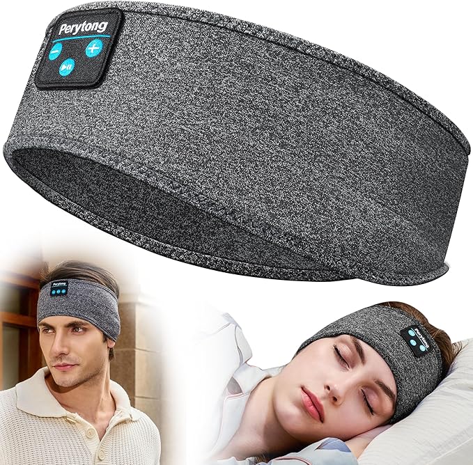 Perytong Sleeping Headphones Bluetooth Headband, Soft Long Time Play Sleeping Headsets with Built in Speakers Perfect for Workout,Running,Yoga,Travel, Darkgray