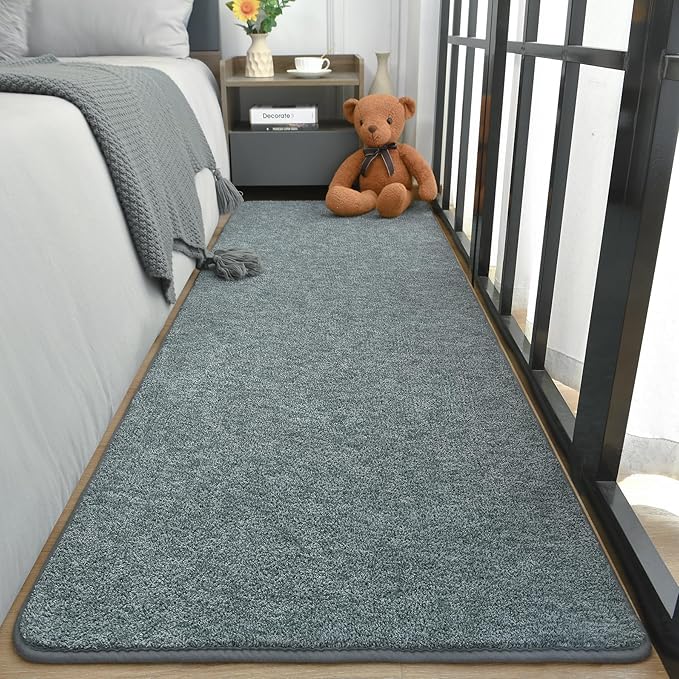 Keeko Soft 2x6 Runner Rug, Bedside Rugs for Bedroom Living Room Small Area Throw Rugs Indoor Runner Hallway Carpets Memory Foam Laundry Room Rug for Teen Kids Nursery Dorm Classroom Decor Grey