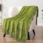 PAVILIA Olive Green Throw Blanket for Couch, Twin Size Bed, Chenille Blanket for Sofa Bed, Soft Knit Woven Blanket with Tassel, Decorative Textured Blanket for Living Room, Olive Green 60x80