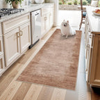 3x6 Washable Kitchen Runner Rug - Non Slip Stain Resistant Low-Pile Thin Wide Carpet Runners for Entryway Hallway Bathroom Bedside,Modern Neutral Abstract(Warm Taupe,3x6)