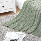 Aormenzy Cable Knit Throw Blankets 50 x 60 Inches, Soft Cozy and Lightweight Knitted Blanket, Machine Washable Acrylic Blanket, Decorative Throw Blanket for Couch Sofa Bed, Sage Green