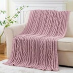 Battilo Pink Throw Blanket for Couch, Cable Knit Blanket, Soft Chenille Throw Blanket, Cozy Warm Blankets for Girls Daughter Women Gifts for Mom, 51"x67", Blush
