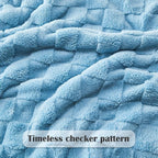 NEWCOSPLAY Super Soft King Blanket Blue Premium Silky Flannel Fleece 3D Checkered Lightweight Bed Blanket All Season Use (Blue Checkered, King(90"x110"))