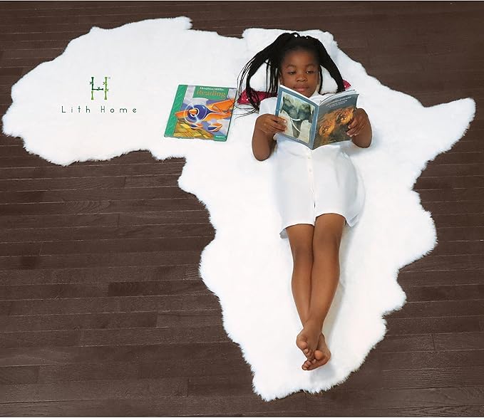 Lith Home African Decor for Home/Faux Rabbit Fur Area Rug Throw/Client Call It Impactful Gift - Soft Plush Luxurious Nursery, Living and Bedroom Floor, Chair Couch Sofa Bed Cover- 6x6 ft (White)
