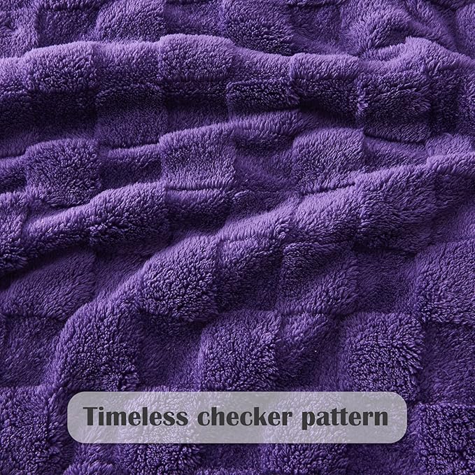 NEWCOSPLAY Super Soft Throw Blanket Purple Premium Silky Flannel Fleece 3D Checkered Lightweight Bed Blanket All Season Use (Purple Checkered, Throw(50"x70"))