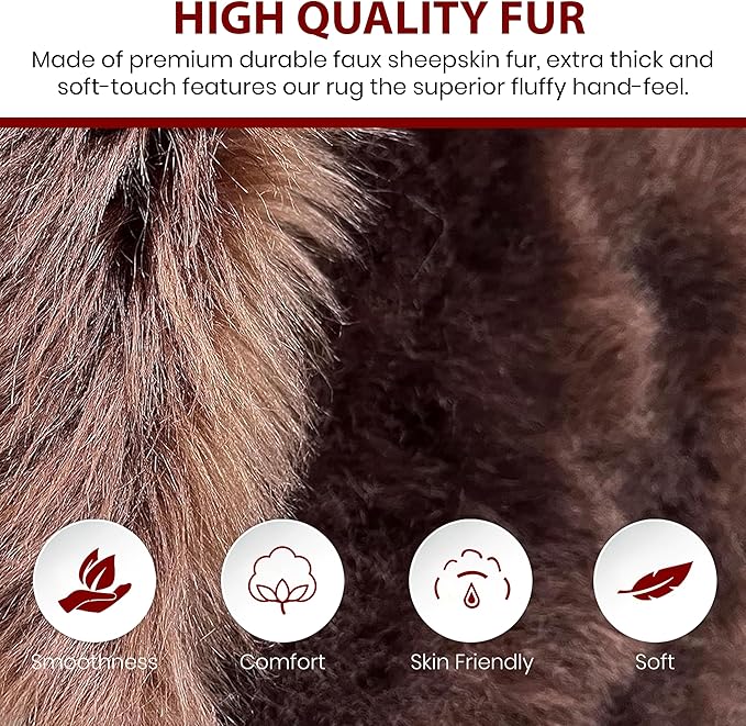 LAMBZY Bear Skin Rug Super Soft Fluffy Faux Fur for Bedroom Floor Sofa Living Room High-Density Plush Shaggy Carpet Sofa Cover Bedside Sheepskin Rug (3'x5', Brown)
