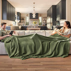 Bedsure Gentlesoft 100% Cotton Blanket Queen Size for Bed - Breathable and Soft for Spring Summer, Thick Cozy Waffle Weave Blanket Gifts for Women, Olive Green, 90x90 Inches