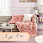 Adyrescia Chunky Knit Blanket Throw | 100% Hand Knit with Jumbo Chenille Yarn (50"x60", Seashell Pink)