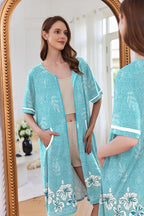 Ekouaer Women Zipper Robe Short Sleeve Duster Housecoat Short Bathrobes Zip Front Nightgown with Pockets S-3XL