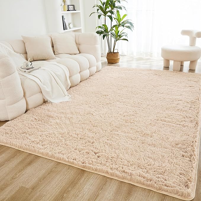 Litanika 3x5 Shag Area Rug for Living Room Bedroom, Beige High Pile Ultra Soft Plush Shaggy Furry Cream Bedside Playroom Dorm Carpet, Non-Slip, Non-Shedding Modern Indoor Floor Rug