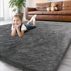 Shag Grey Rug 4x6 Area Rugs for Bedroom Dorm Living Room, Non-Slip Ultra Soft Fluffy Area Rugs for Kids Room, Girls Room, Study, Office, Playroom, Easy to Clean, Modern Carpet Décor