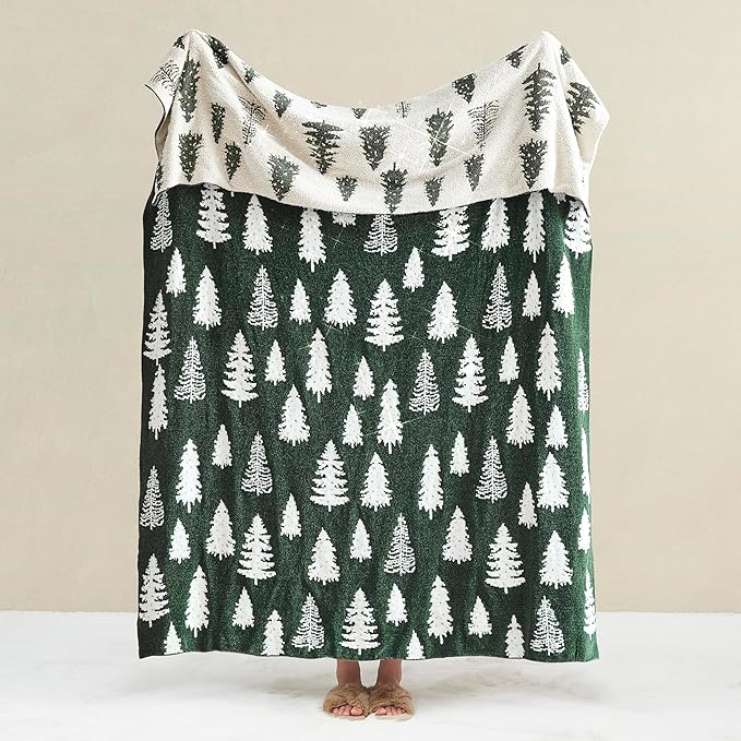 WDCOZY Christmas Throw Blanket Christmas Tree Reversible Super Soft Knitted Couch Bed Sofa Microfiber Chenille Luxurious Home Decor Warm Cozy Comfy Lightweight Holiday Blanket Winter 50x60 Green