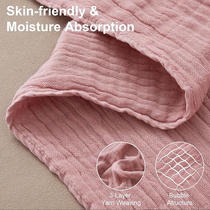 Cotton Muslin Throw Blanket with Tassels, Lightweight Woven Gauze, Pre-Washed Breathable Farmhouse Decor for Bed, Couch, All-Season Use (Dusty Pink, 50" x 60")