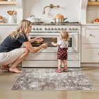 2x4 Washable Non-Slip Runner Rug – Small Throw Rug for Kitchen Floor, Bedroom, Entryway, Bathroom, Bedside – Modern Abstract Neutral Low-Pile Thin Indoor Door Mat (Brown Beige,2x4)