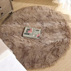 ORINOVA Beige 3ft Round Fluffy Shaggy Rug Washable Soft Area Rug for Living Room Bedroom Cute Room Decor Circle Nursery Rug Faux Fur Carpet