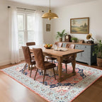 CRYPTOLITE Living Room Rug 7x10, Machine Washable Area Rug Non Slip Low Pile Vintage Rug for Living Room, Bedroom, Farmhouse, Dining Room, Kids Playroom, Red&Blue
