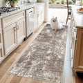 3x7 Kitchen Runner Rug – Washable Non-Slip Modern Abstract Neutral Carpet for Hallway, Entryway, Bedroom, Laundry Room & Bathroom – Low-Pile Thin Stain-Resistant Wide Floor Runner(Brown Beige,3x7)