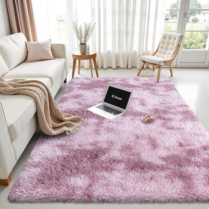 OLANLY Area Rugs for Living Room Bedroom, Machine Washable 3x5 Feet Soft Fluffy Shaggy Bedside Rug, Indoor Floor Carpet for Kids Girls and Boys, Nursery Room, Home Decor Aesthetic, Dusty Pink Tie-dye