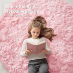 OLANLY Pink Round Rugs for Bedroom - Machine Washable, 7 ft Circle Area Rugs for Living Room, Soft and Fluffy Shaggy Carpet for Teen Girls and Boys, Nursery Rooms, Dorms, Home Decor Aesthetic