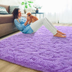 junovo 8x10 Purple Washable Area Rug for Girls Bedroom Living Room, Soft Non-Slip Fluffy Rugs, Shag Plush Memory Foam Carpet for Kids Room Baby Nursery Home Decor