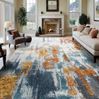 Area Rug 9x12 Washable Rugs Modern Abstract Area Rug Soft Non-Slip Non-Shedding Faux Wool Stain Resistant Floor Carpets for Living Room Bedroom Dining Room Kids Room Home Office (Blue, Grey, Gold)
