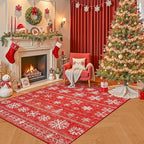 XLUEZ Area Rug 4x6 Christmas Rugs, Machine Washable Boho Christmas Tree Snowflake Rug Non-Slip Soft Low Pile Holiday Indoor Rugs for Bedroom Kitchen Dining Room Office(Xmas Red, 4'x6')