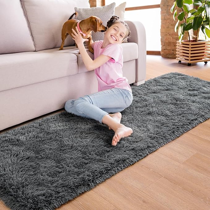 Noahas Dark Grey Runner Rug for Hallway,2'x6' Long Area Rugs for Bedroom Living Room,Non Slip Thick Shag Floor Carpet for Entryway Kitchen Dorm Nursery Bedside Kids Room