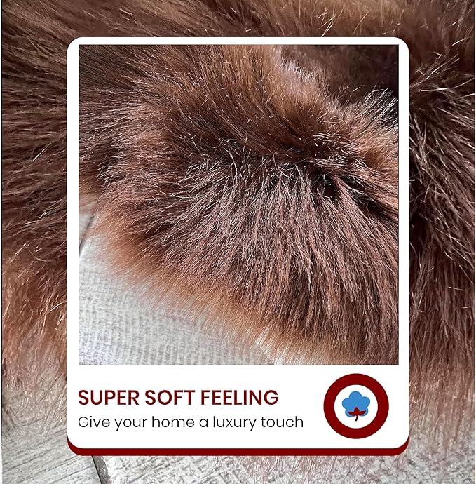 LAMBZY Bear Skin Rug Super Soft Fluffy Faux Fur for Bedroom Floor Sofa Living Room High-Density Plush Shaggy Carpet Sofa Cover Bedside Sheepskin Rug (2'x3', Brown)