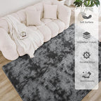 Litanika 4x6 Shag Area Rug for Living Room Bedroom, Tie-Dyed Dark Grey High Pile Soft Plush Shaggy Furry Bedside Playroom Dorm Carpet, Non-Slip, Non-Shedding Modern Indoor Floor Rug