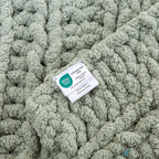 WESHIONGOO Chunky Knit Blanket Throw 40"×60" Knitted Throw Blankets for Couch Bed Fluffy Soft Blanket with Jumbo Chenille Yarn Thick 100% Handmade(Sage Green, Medium Size Throw)