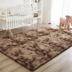 Litanika 9x12 Shag Area Rug for Living Room Bedroom, Tie-Dyed Brown High Pile Soft Plush Shaggy Furry Bedside Playroom Dorm Carpet, Non-Slip, Non-Shedding Modern Indoor Floor Rug