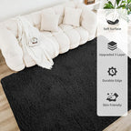 Litanika 5x8 Shag Area Rug for Living Room Bedroom, Black High Pile Ultra Soft Plush Shaggy Furry Bedside Playroom Dorm Carpet, Non-Slip, Non-Shedding Modern Indoor Floor Rug