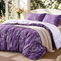 Love's cabin Dark Purple Comforter Set Queen - Queen Size Comforter Set, 3 Pieces Cute Floral Bedding Sets for All Seasons,1 Soft Reversible Botanical Flowers Comforter and 2 Pillow Shams