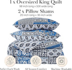 Southshore Fine Living, Inc. Global Patchwork California King Quilt Sets Oversized, 3-Piece African Inspired Print Quilt with Shams, Quilted Coverlet, Soft Microfiber, California King Bed Spread, Blue