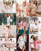 Vlazom Womens Kimono Robes Dressing Gown Satin Bathrobe Nightdress Short Style Bridal Robe